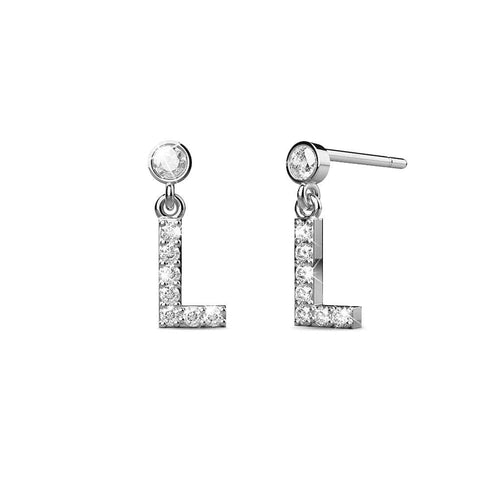 Solid 925 Sterling Silver Initial Crystal Personalised Alphabet Letter Earrings
